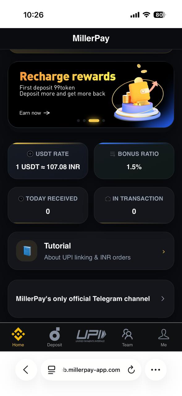 Miller Pay app dashboard